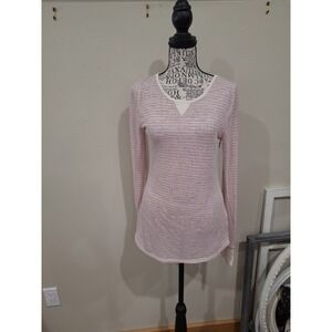 Intimately Free Peope Women's SZ L Pink Cream Striped long sleeve crew neck T